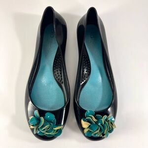 OKA b. Black Ballet Flats with Teal Floral Toe